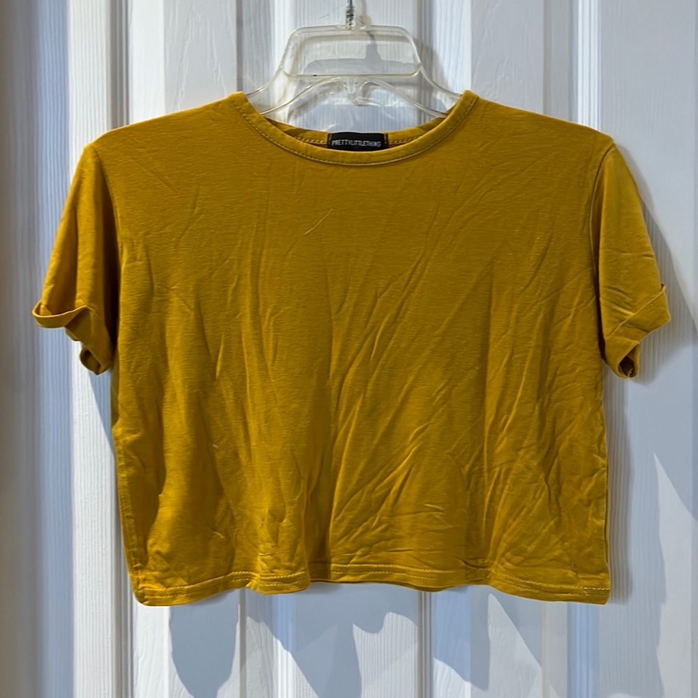 PrettyLittleThings mustard yellow crop top